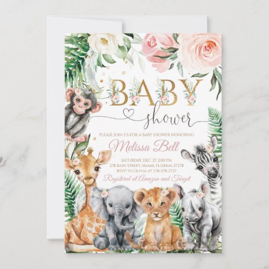 Safari Baby Shower Uitnodiging, Gir Safari Jungle Kaart (Voorkant)