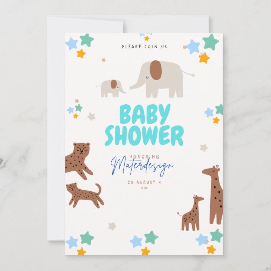 Safari Baby Shower Uitnodiging – Giraffe & Tijger (Voorkant)