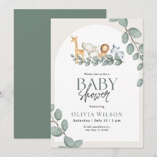 Safari baby shower uitnodiging, groene jungle neut kaart