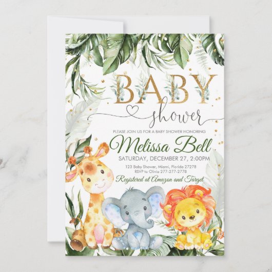 Safari Baby shower Uitnodiging Jongen Goud Jong Wi (Voorkant)