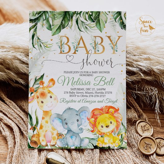 Safari Baby shower Uitnodiging Jongen Goud Jong Wi