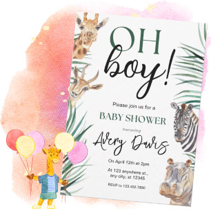 Safari Baby Shower Uitnodiging Jongen Jungle Thema