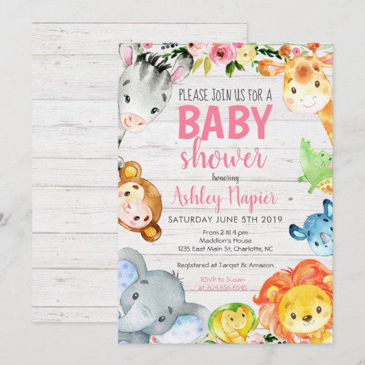 Safari Baby shower-uitnodiging Kaart (Voorkant / Achterkant)