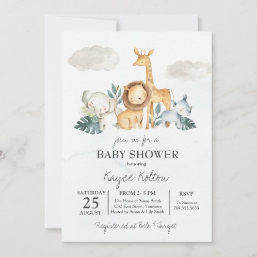 Safari Baby shower Uitnodiging,  Oerwoud Kaart (Voorkant)