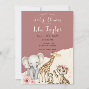 Safari Baby Shower Uitnodiging Roze Jungle Dier
