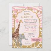 Safari Baby shower Uitnodiging - Roze Meisje (Voorkant)