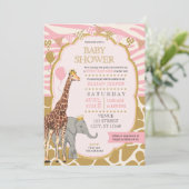 Safari Baby shower Uitnodiging - Roze Meisje (Staand voorkant)