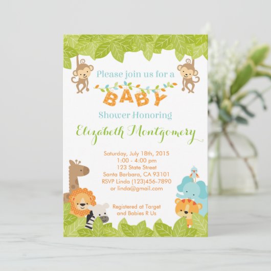 Safari Baby shower Uitnodiging tot dierproeven (Staand voorkant)