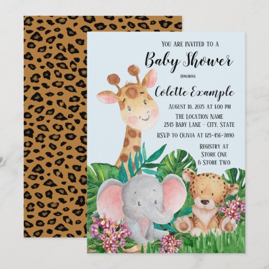 Safari baby shower uitnodigingen (Voorkant / Achterkant)