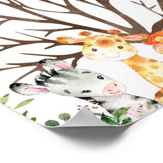 Safari Baby Shower Vingerafdruk Gastboek Bord Poster (Hoek)
