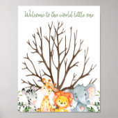 Safari Baby Shower Vingerafdruk Gastboek Bord Poster (Voorkant)