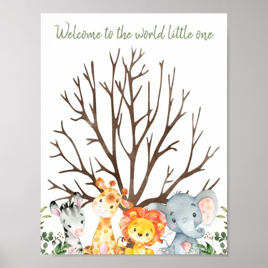 Safari Baby Shower Vingerafdruk Gastboek Bord Poster (Voorkant)
