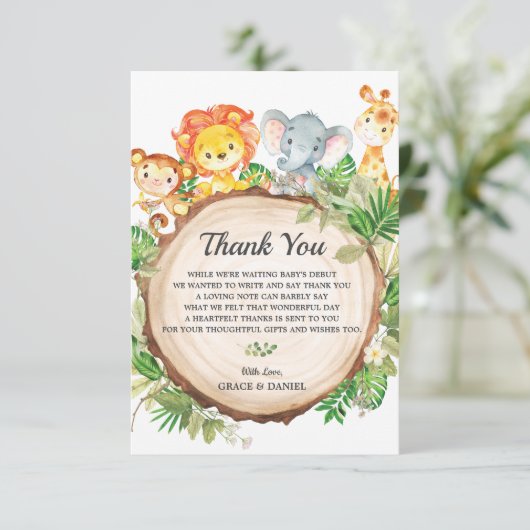 Safari-Baby shower voor Oerwouden Bedankkaart (Staand voorkant)
