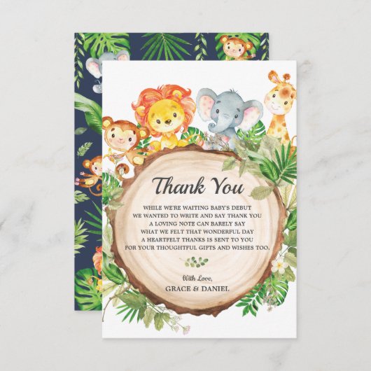 Safari-Baby shower voor Oerwouden Bedankkaart (Voorkant / Achterkant)