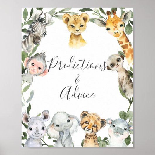 Safari Baby shower voorspellingen en advies teken Poster (Voorkant)