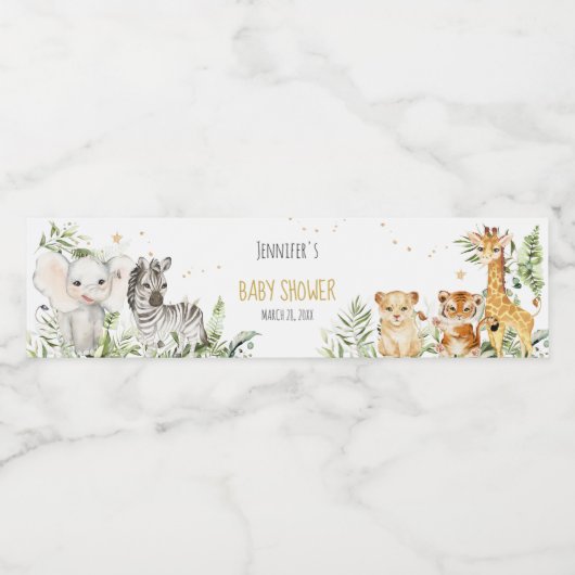 Safari Baby shower Waterfles Etiket (Enkel label)