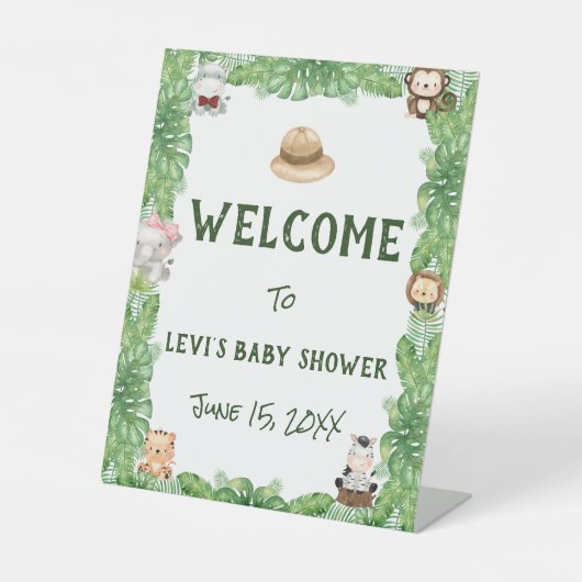 Safari Baby shower Welcome Reclamebord Met Voetstuk (Voorkant)