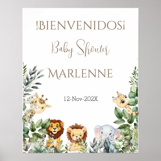 Safari Baby shower welkomstbord voor meisje Poster (Voorkant)