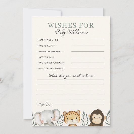 Safari Baby shower Wensen voor Baby Game Kaart (Voorkant)