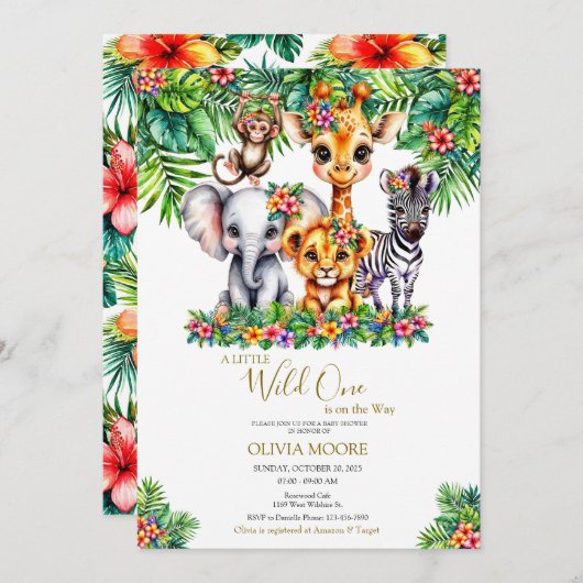 Safari Baby shower Wild One is onderweg Kaart (Voorkant / Achterkant)