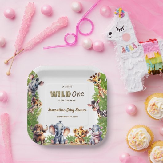 Safari Baby shower Wild One Oerwoud Papieren Bordje (Feest)