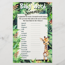 Safari Baby shower Word Scramble Giraffe Groen