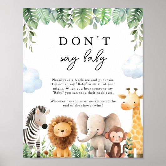 Safari Baby shower zeg niet Baby spel Poster (Voorkant)