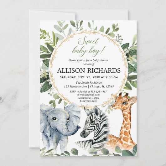 Safari baby shower, zoete oerwouden zoemeltjes kaart (Voorkant)