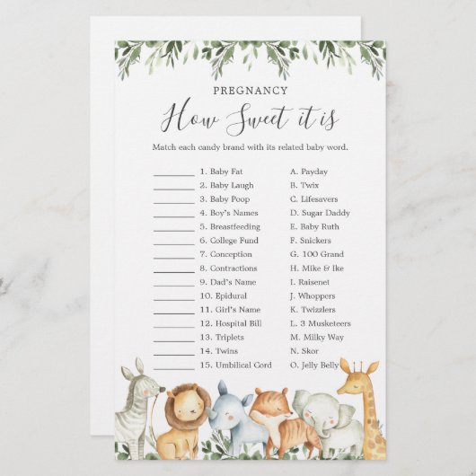 Safari Baby shower Zwangerschap Hoe lief het is sp (Voorkant / Achterkant)