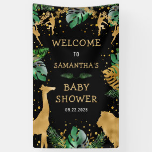 Safari Baby Shower Zwart Goud Groen Welkom Spandoek