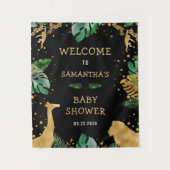 Safari Baby Shower Zwart Goud Groen Welkom Wandkleed (Voorkant)