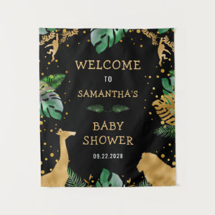 Safari Baby Shower Zwart Goud Groen Welkom Wandkleed
