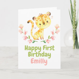 Safari Baby tiger Girl Happy 1st Birthday Card Kaart