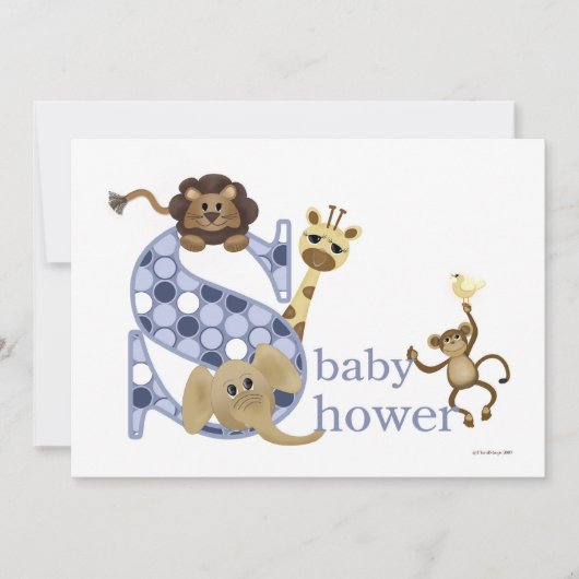 Safari Baby Uitnodiging in Blauw (Voorkant)