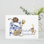 Safari Baby Uitnodiging in Blauw (Staand voorkant)