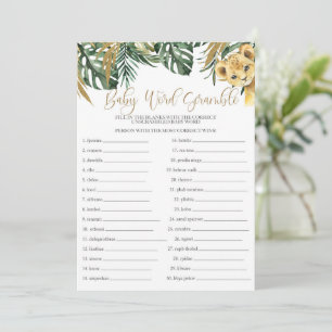 Safari Baby Word Scramble Baby shower Game Kaart