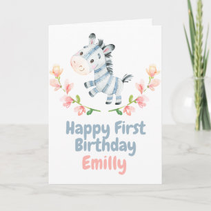 Safari Baby Zebra Happy 1st Birthday Kaart
