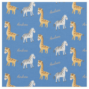 Safari Baby Zebras en Giraffes Aangepaste naam Stof