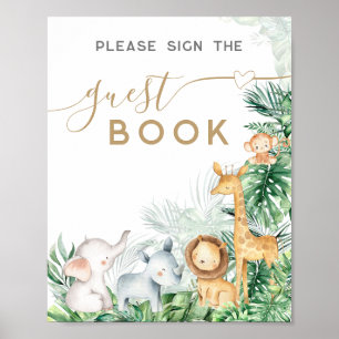 Safari Babydieren Baby Shower gastboek Poster