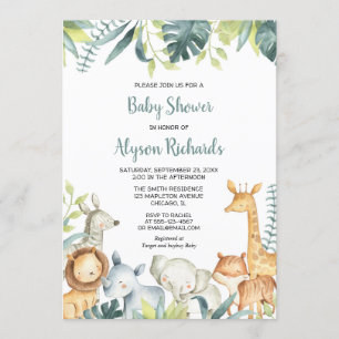 Safari babydieren geslacht neutrale babyshower kaart
