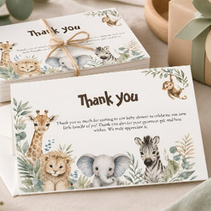 Safari babyfeestje gender-neutrale safari-dieren bedankkaart