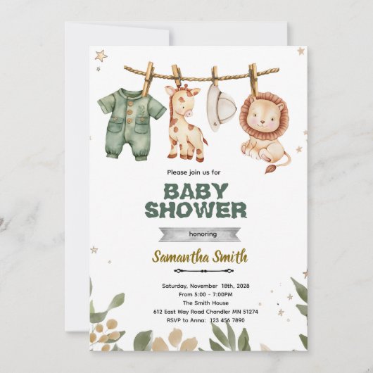 Safari babyshower feest uitnodiging (Voorkant)