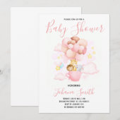 Safari Ballon Pink Cute Baby shower Uitnodiging (Voorkant / Achterkant)