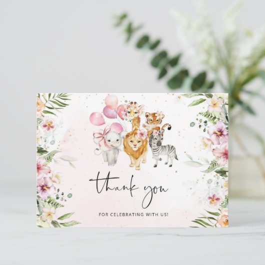 Safari bedankkaart. Meisje oerwoud Verjaardag Kaart (Staand voorkant)