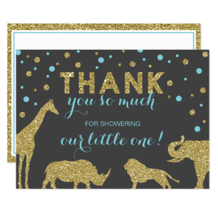 Safari Bedankt Card, Faux Glitter, Aqua Blue