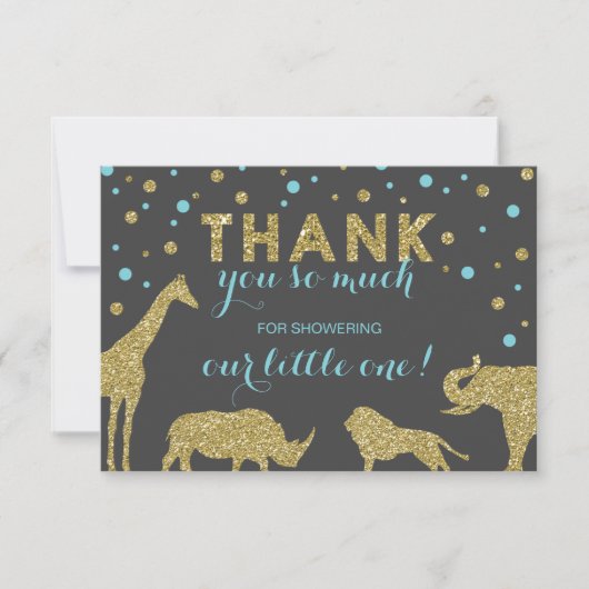 Safari Bedankt Card, Faux Glitter, Aqua Blue (Voorkant)