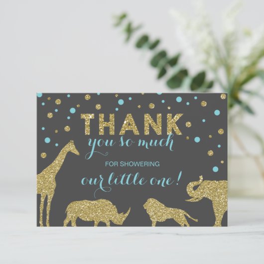 Safari Bedankt Card, Faux Glitter, Aqua Blue (Staand voorkant)
