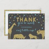 Safari Bedankt Card, Faux Glitter, Aqua Blue (Voorkant / Achterkant)