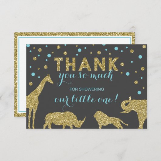 Safari Bedankt Card, Faux Glitter, Aqua Blue (Voorkant / Achterkant)