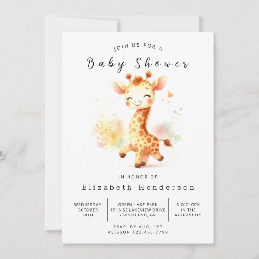 Safari Bewerkbare Giraffe Baby shower Kaart (Voorkant)
